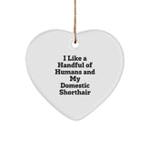 Domestic Shorthair Cat Lovers Funny Gifts from Friends for Christmas, I Like A Handful Of Humans And My Domestic Shorthair, Heart Ornament - Image 1